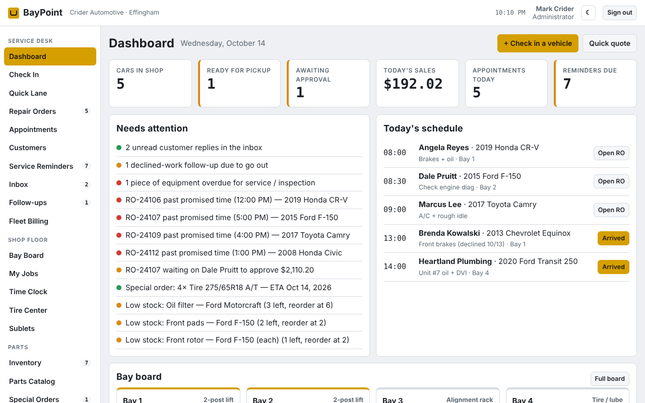 BayPoint screenshot: Dashboard